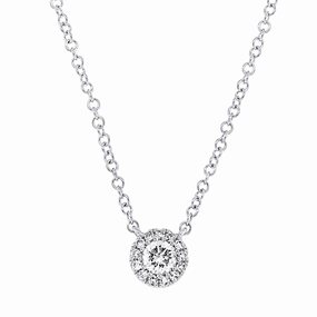 Center Of My World 14K White Gold Round Shape Diamond Halo Pendant with a 14K White Gold Cable Link Necklace (0.17ctw) Superb Gift