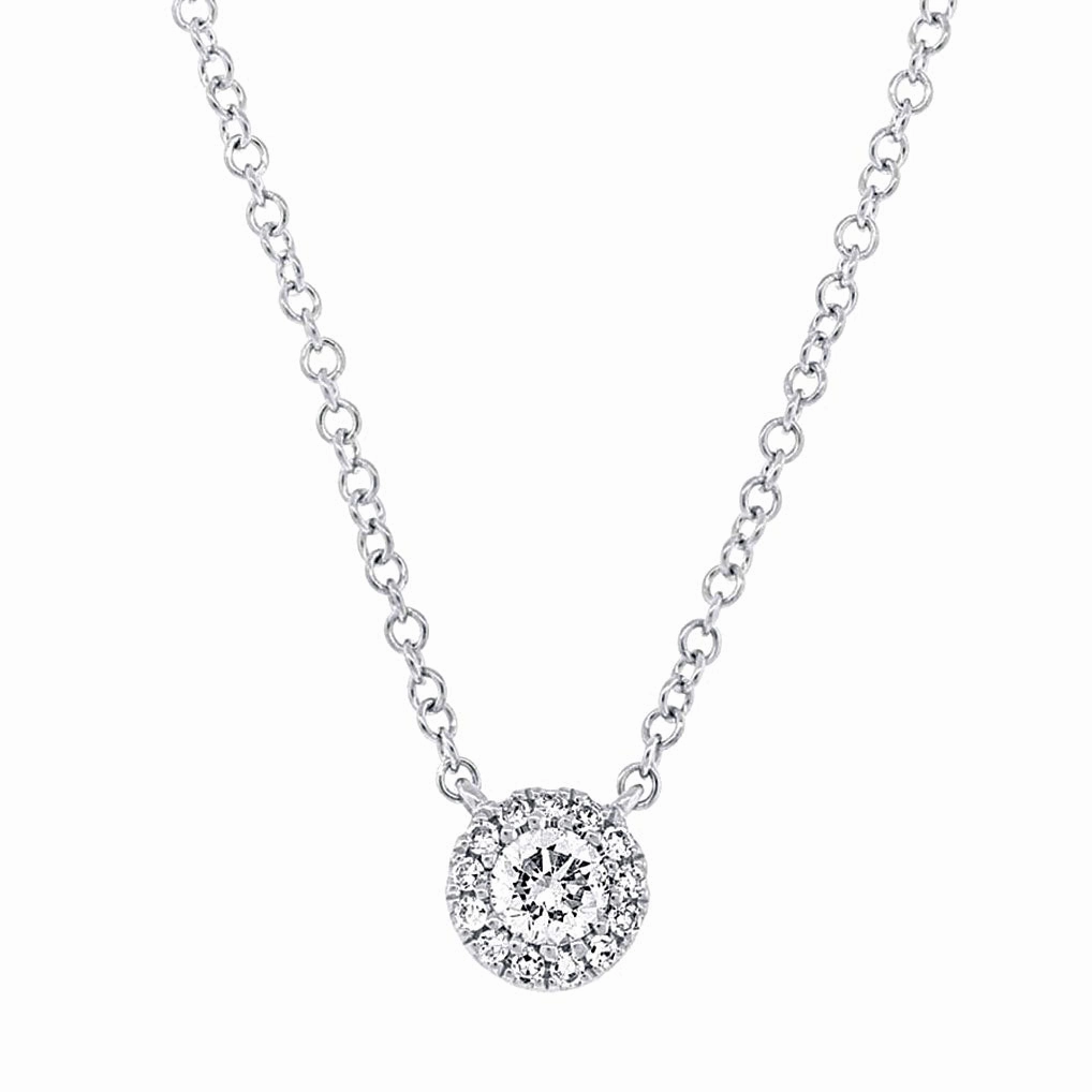 Center Of My World 14K White Gold Round Shape Diamond Halo Pendant with a 14K White Gold Cable Link Necklace (0.17ctw) Superb Gift