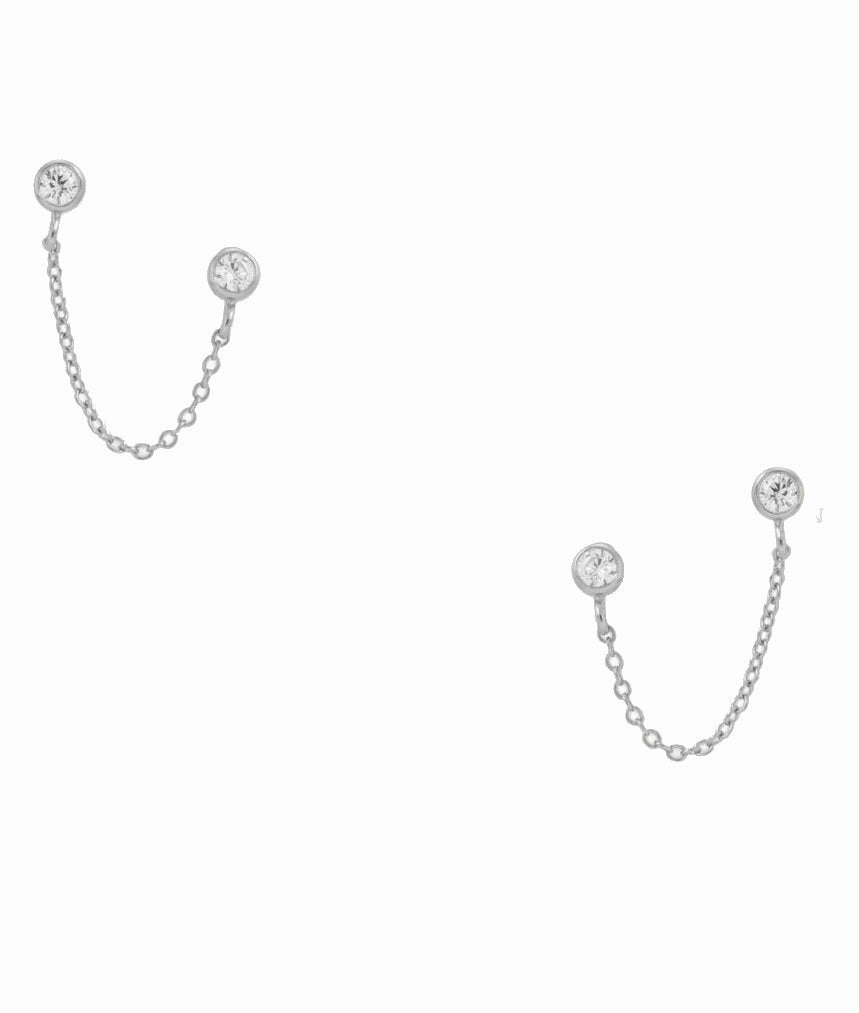 Vibrant Craft Daily Look Chain Double Post Earrings Bezel-set Cubic Zirconia Sterling Silver