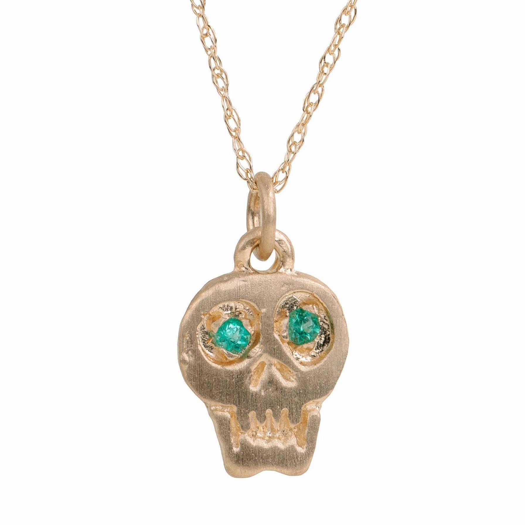 Charmed Skull Emerald Necklace - 14k Gold Adult Evening Jewelry Delicate Design