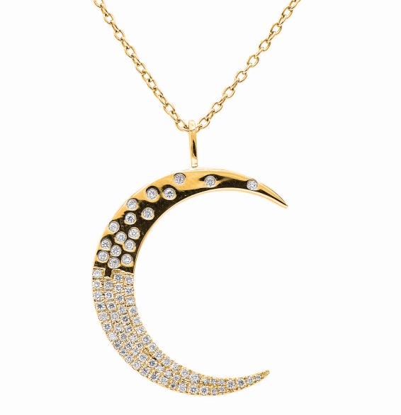 18K Yellow Gold Round Shape Diamonds Crescent Moon Pendant  (.23ctw) Urban Trend Child Friendly Item