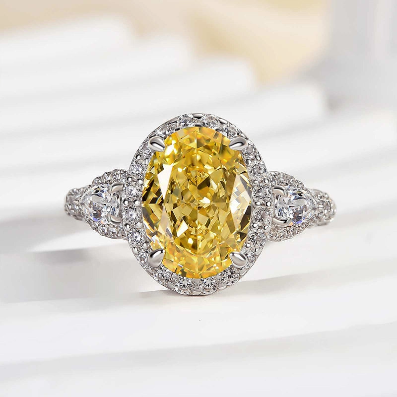 Louily Luxury Yellow Stone Halo Oval Cut Engagement Ring Delicate Highlight