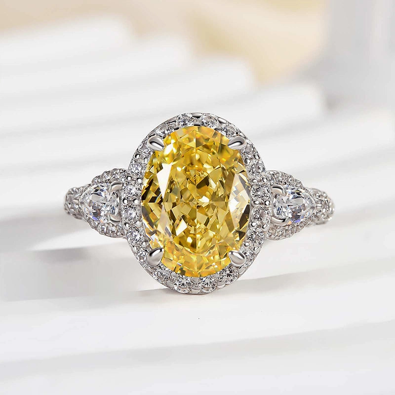 Louily Luxury Yellow Stone Halo Oval Cut Engagement Ring family gathering Elegant Gift
