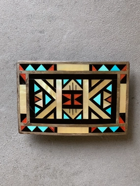 Alex & Marylita Boone Zuni Sterling Inlay Belt Buckle Radiant Style Modern Shape