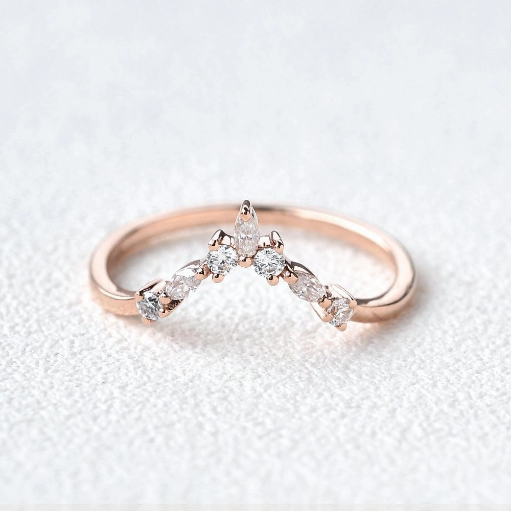 Vibrant Shine Finish Chevron Band Moissanite Rose Gold Ring