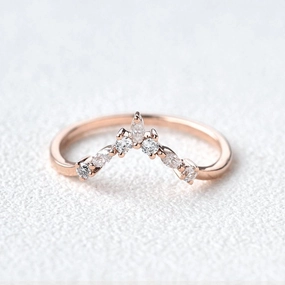 Vibrant Shine Finish Chevron Band Moissanite Rose Gold Ring