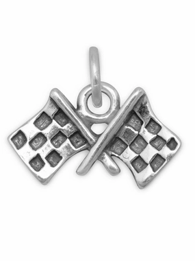 Checkered Flags Charm Racing Sterling Silver, Made in the USA Chic Pick Fashion Form