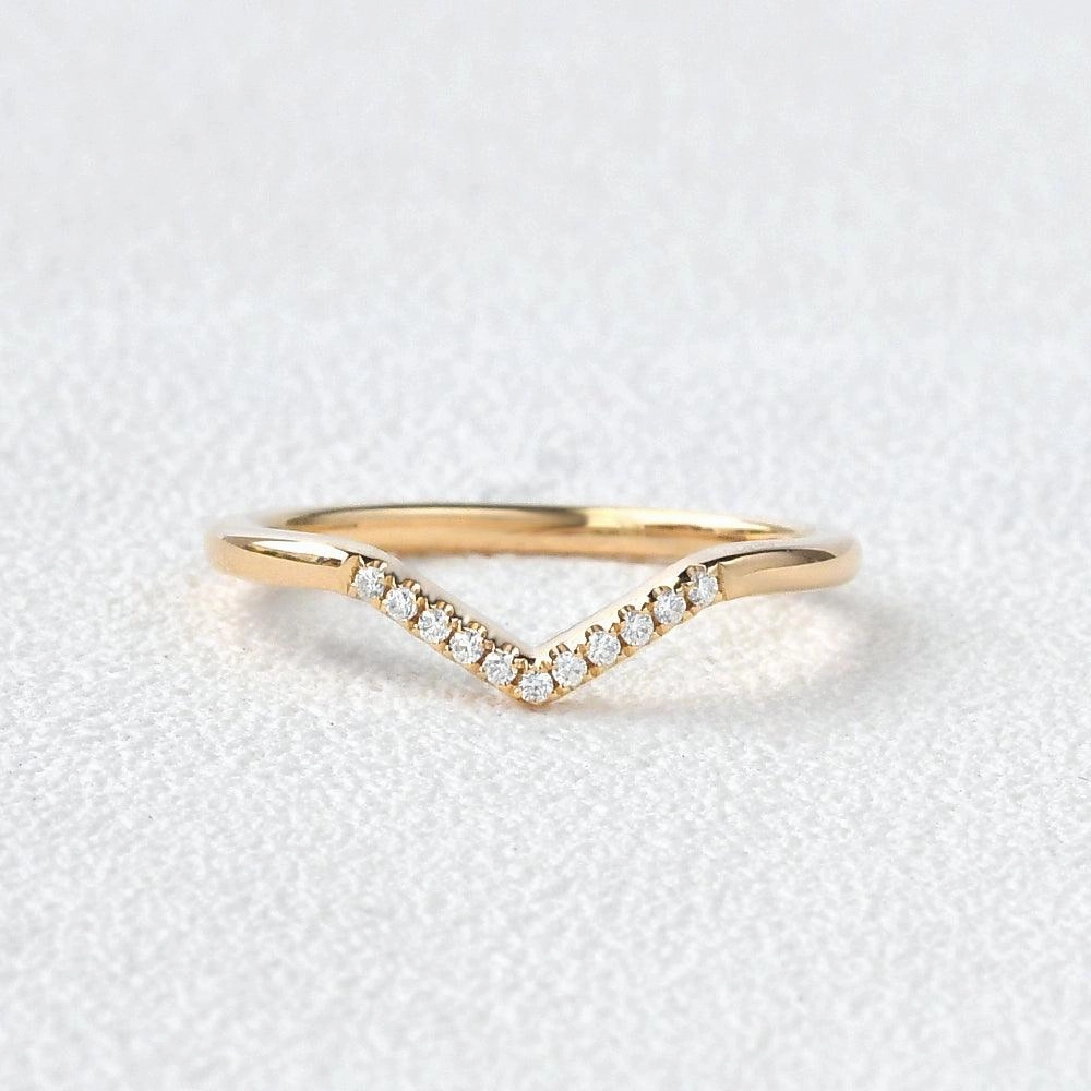 Sophisticated Appeal Chevron V Shaped Moissanite Yellow Gold Ring