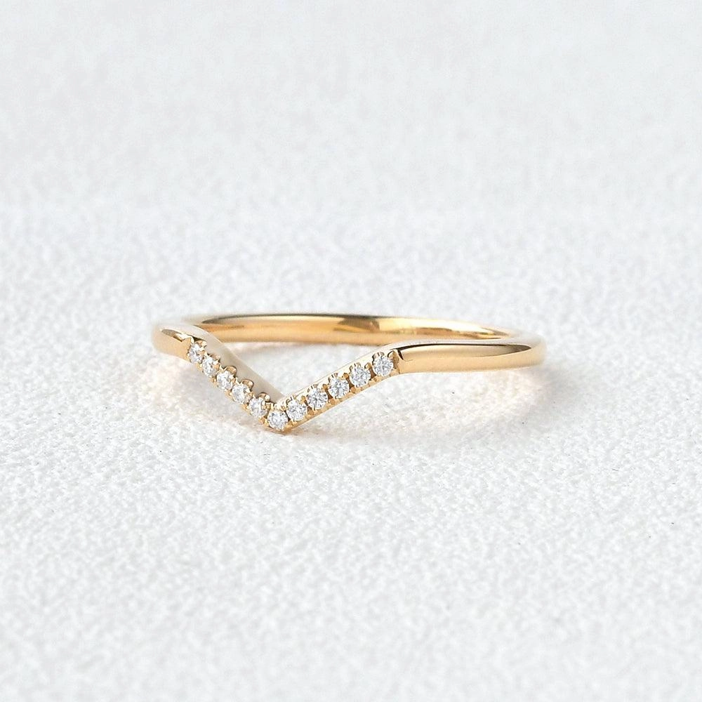 Chevron V Shaped Moissanite Yellow Gold Ring Chic Charm