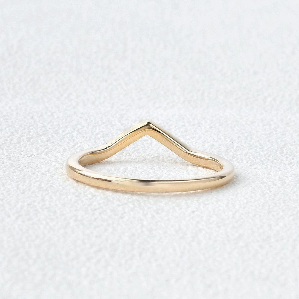 Minimal Detail Chevron V Shaped Moissanite Yellow Gold Ring