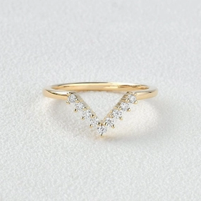 Refined Spark Chevron V Shaped Moissanite Yellow Gold Ring
