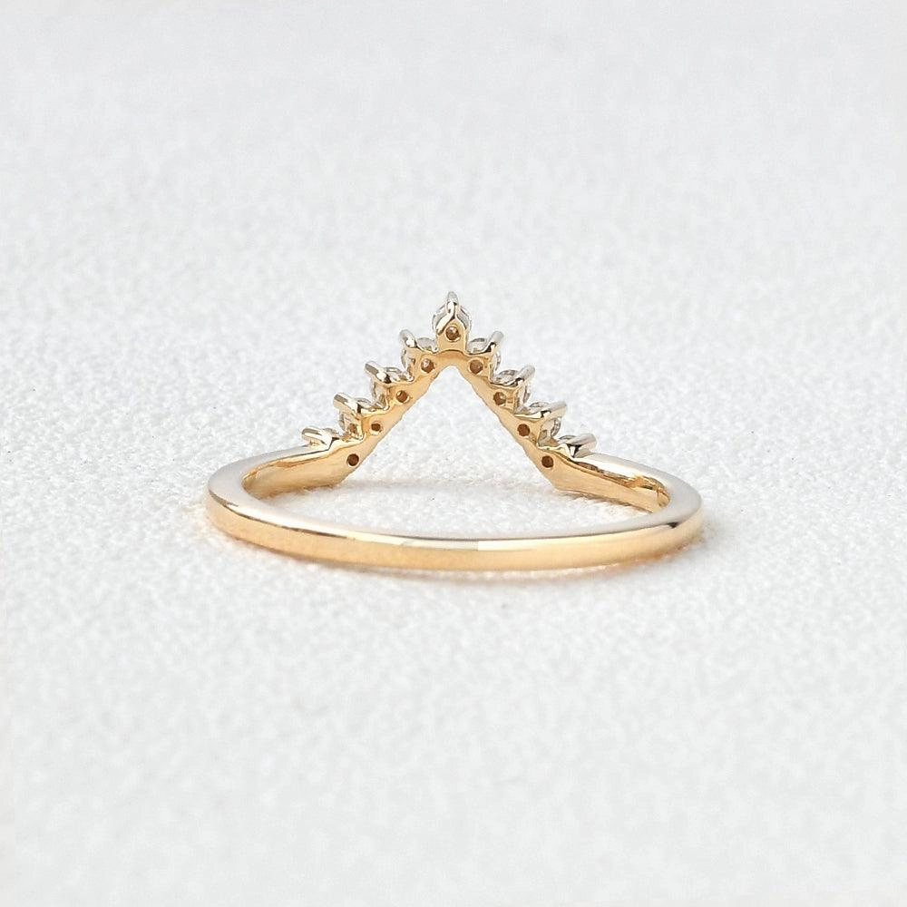 Chevron V Shaped Moissanite Yellow Gold Ring Formal Attire