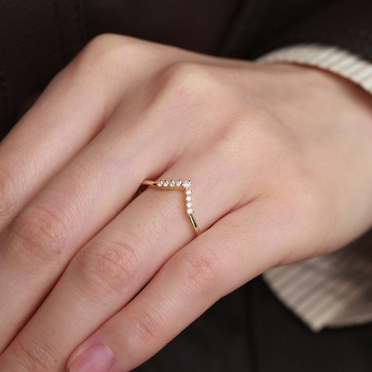 Chevron V Shaped Moissanite Yellow Gold Ring Contemporary Edge custom design