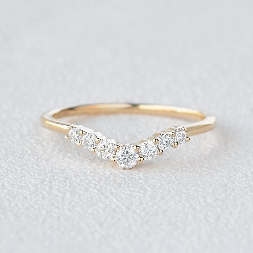 Chevron V Shaped Moissanite Yellow Gold Ring Bright Pop
