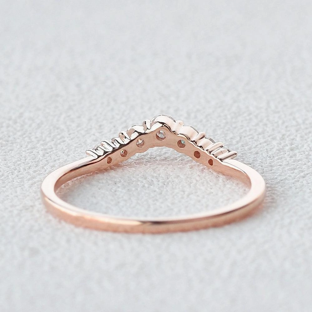 Chevron V Shaped Moissanite Yellow Gold Ring Glam Pairing