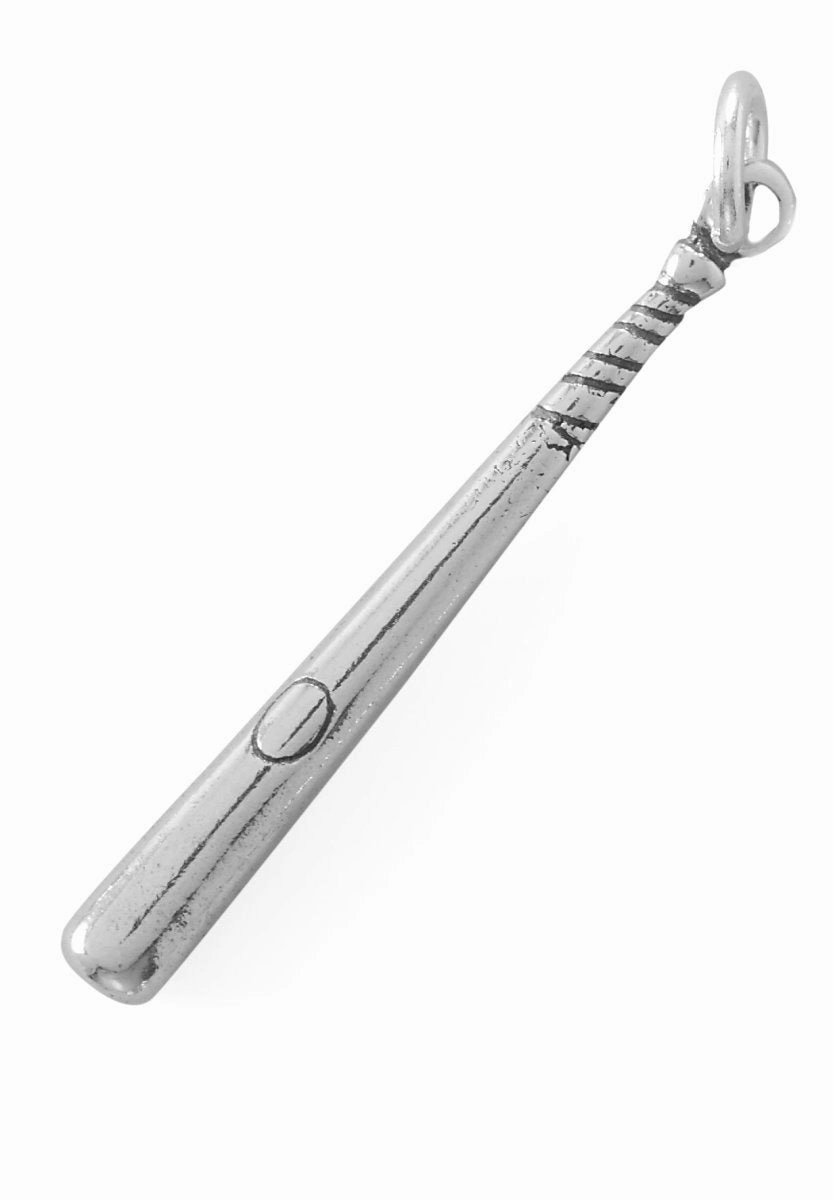 Artistic Form Shiny Lines Baseball Bat Charm Sterling Silver