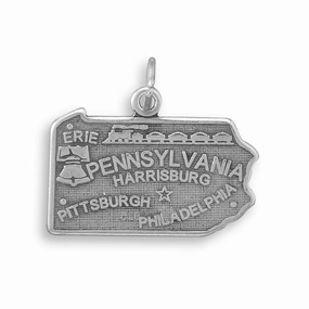 Glow Finish Gleaming Shine Pennsylvania State Charm Antiqued Sterling Silver