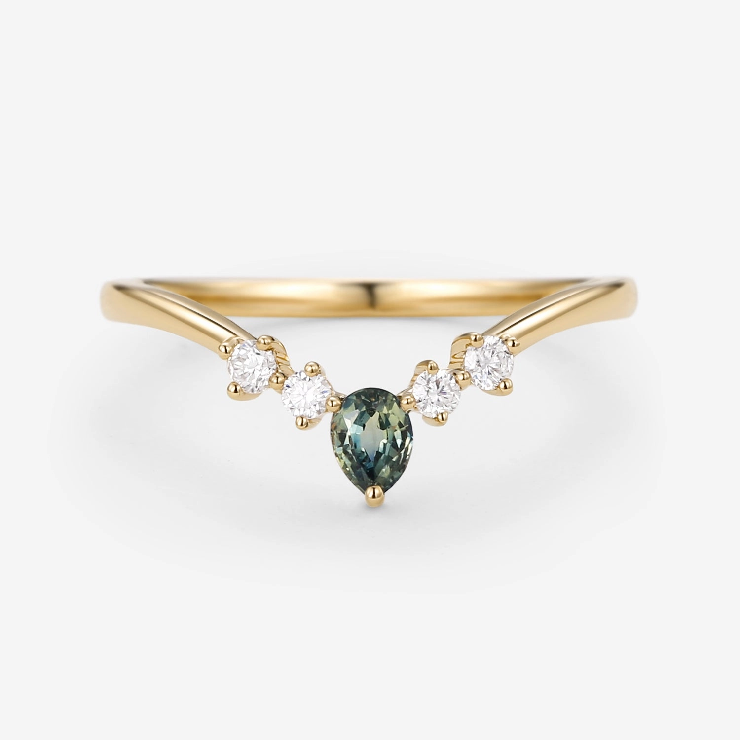 Teal Sapphire & Moissanite Band Wedding Ring Luxury Moments