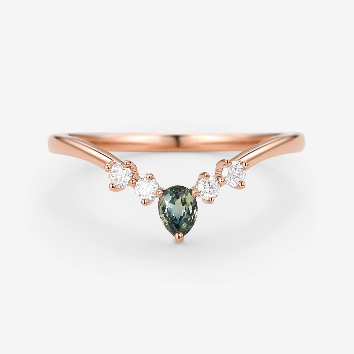 Gleaming Gem Precious Touch Teal Sapphire & Moissanite Band Wedding Ring