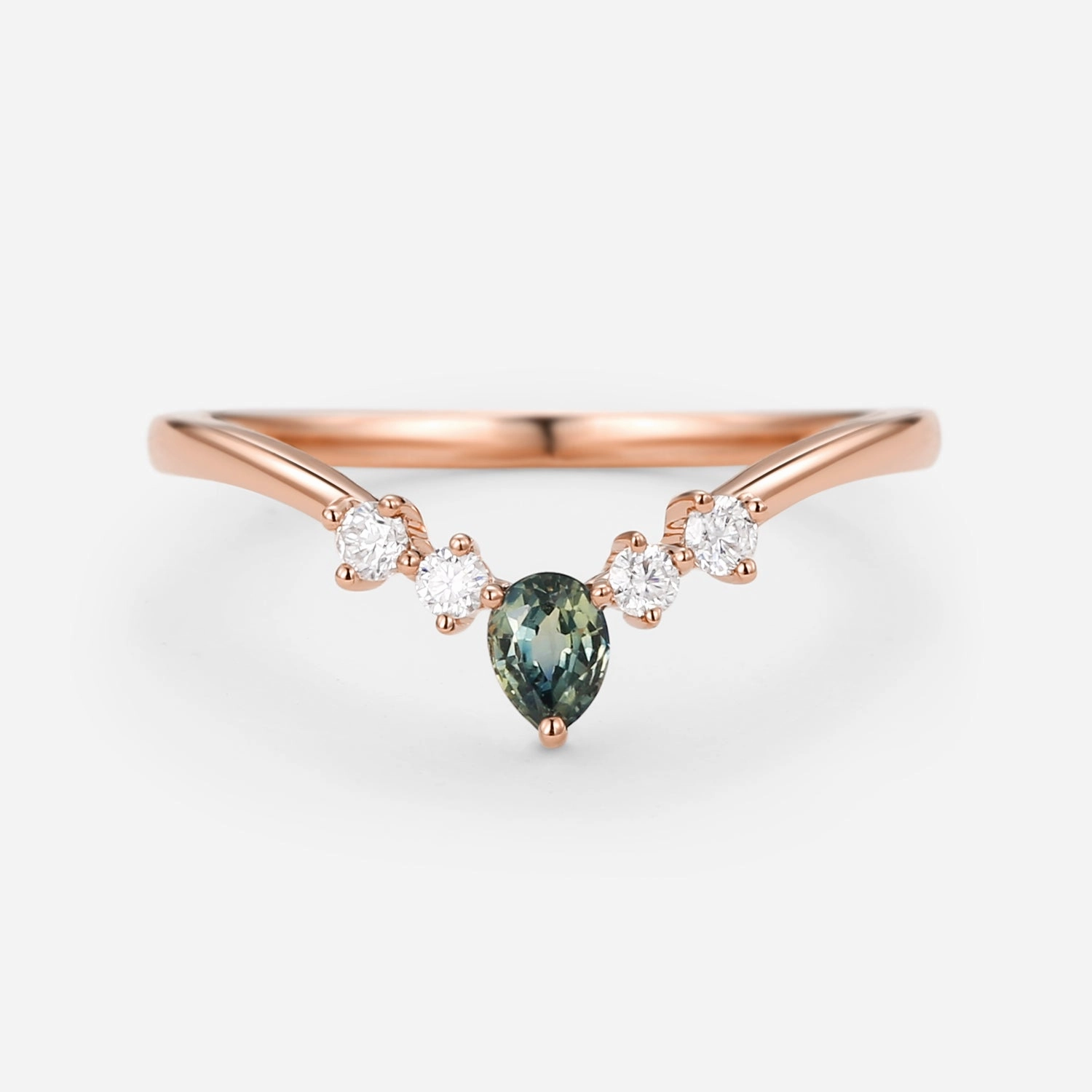 Minimal Appeal Teal Sapphire & Moissanite Band Wedding Ring