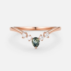 Minimal Appeal Teal Sapphire & Moissanite Band Wedding Ring