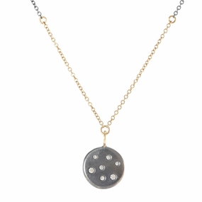 Black   Gold Disc Necklace on Two-Tone Chain - 14k Gold, Oxidized Silver   VS White Diamonds Young Heart