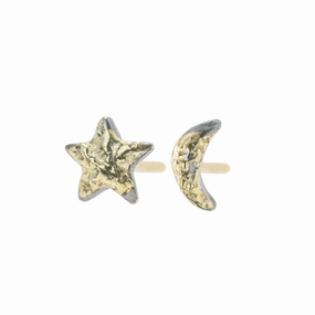 Pretty Look Dusted Celestial Studs - 22k/18k Gold, Oxidized Silver