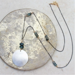 Mass Produced Jewelry Distinctive Piece Larken Necklace - Black Oxidized Chain   Moss Aquamarine