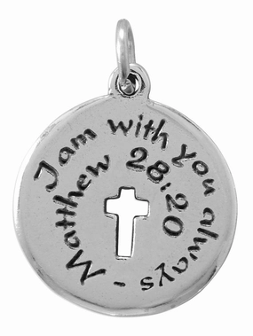 Bold Sparkle Exclusive Shine Cut Out Cross Charm - I am with You Always - Matthew 28:20 Bible Quote