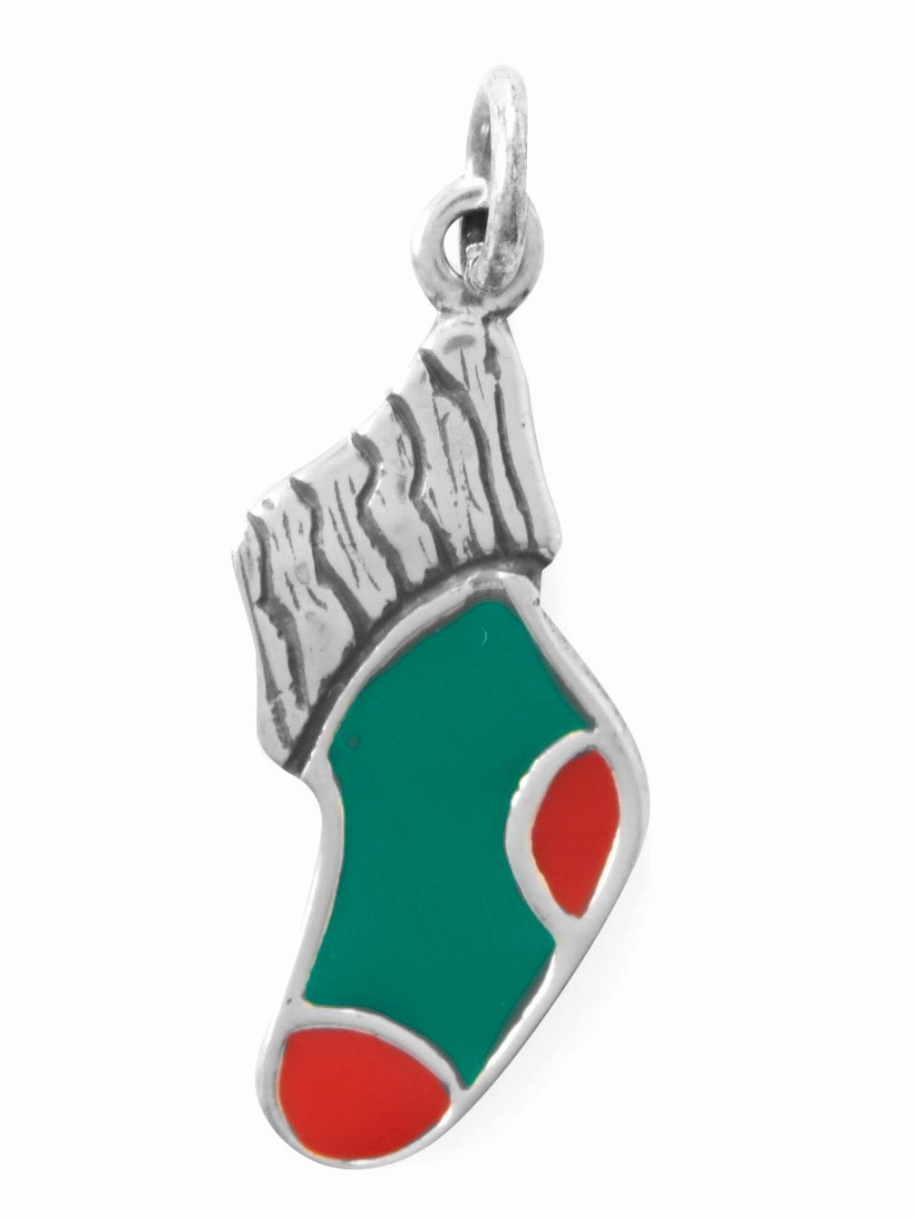 Christmas Stocking Charm Enamel Color Sterling Silver Statement Glow