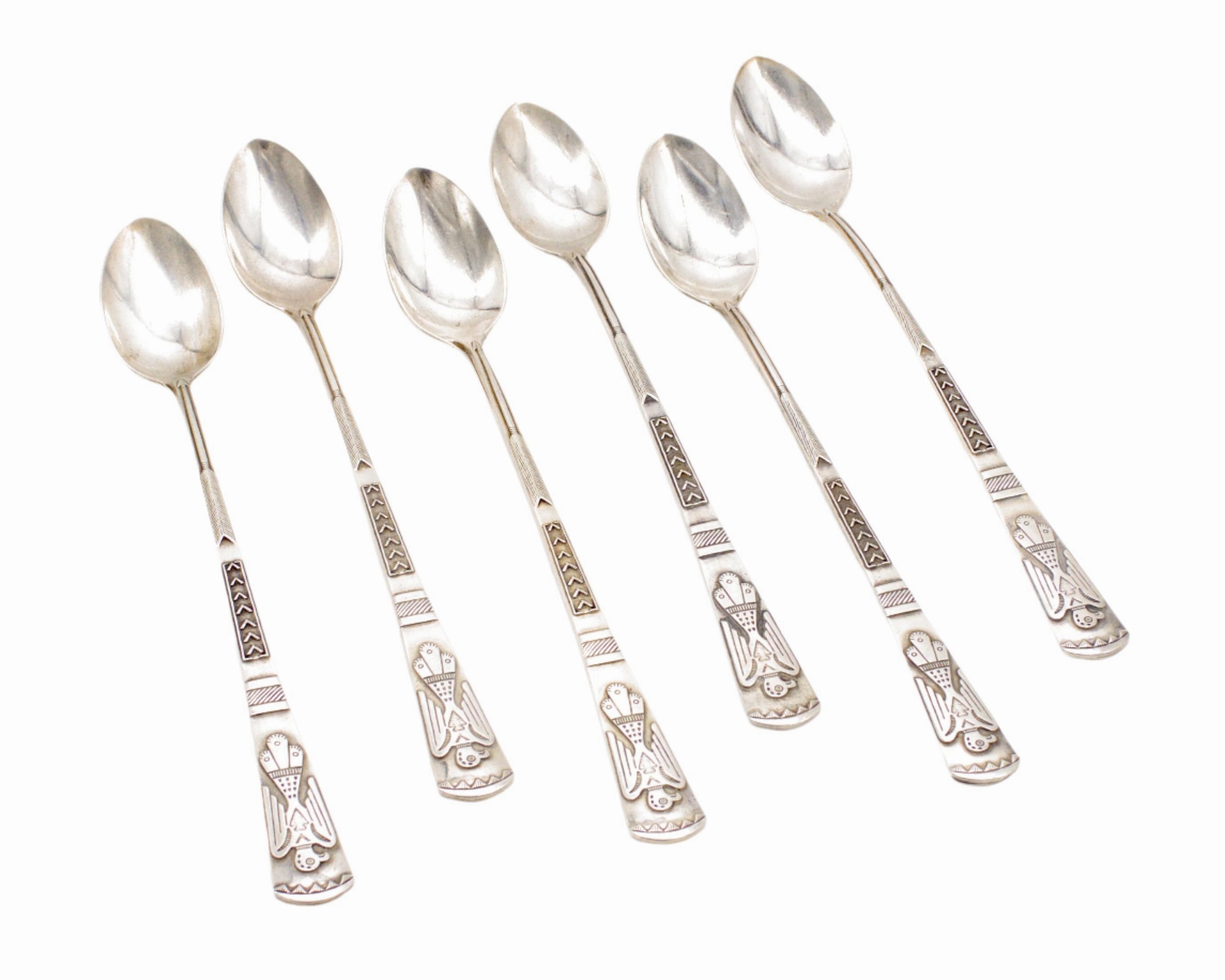 Vintage Maisel Thunderbird 6-Piece Sterling Silver Iced Tea Spoons Set Seasonal Favorite True Shine