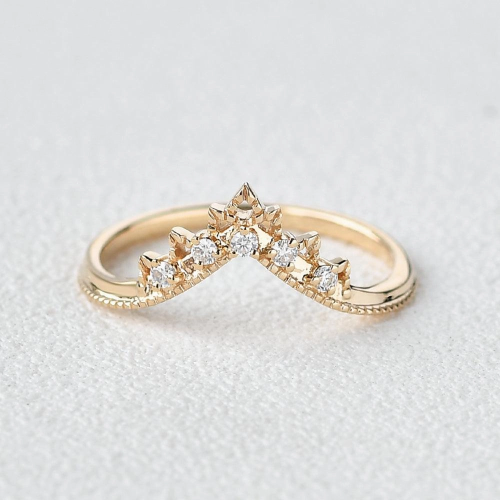 Art-deco Moissanite Curved Stacking Band Delicate Flash