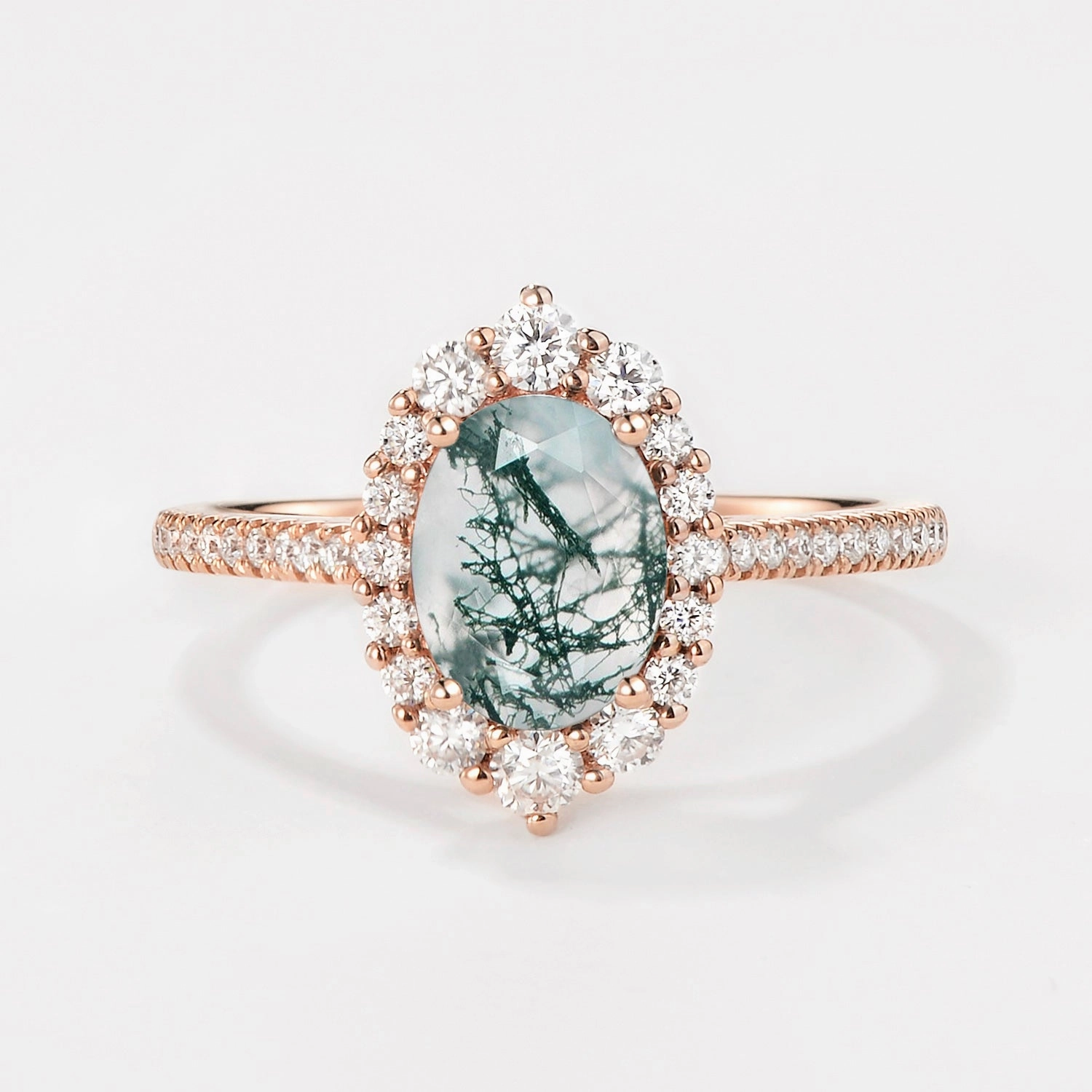 Oval Cut Halo Moss Agate Engagement Ring Everyday Edge