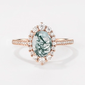 Oval Cut Halo Moss Agate Engagement Ring Everyday Edge