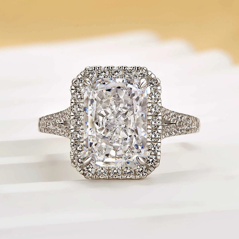 Louily Noble Halo Radiant Cut Split Shank Engagement Ring Perfect Match Dazzling Look