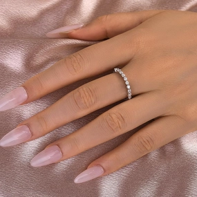 Louily Moissanite Round Cut Half Eternity Thin Women's Wedding Band Delicate Accent True Touch