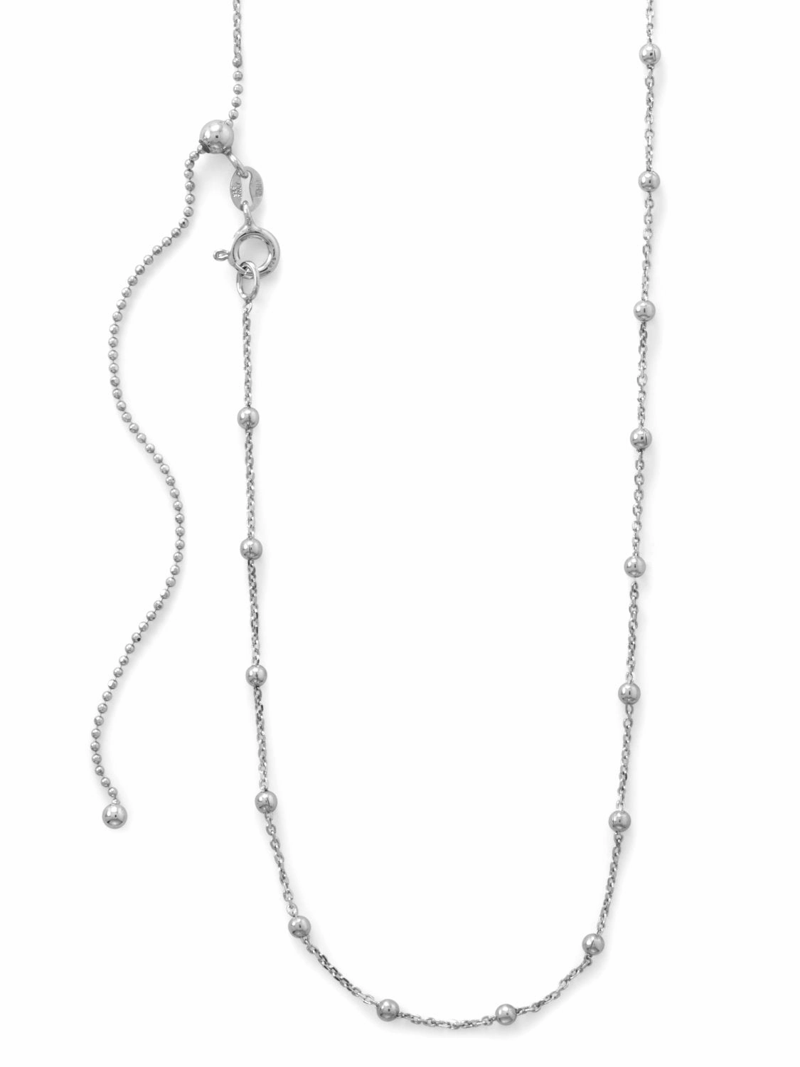Satellite Saturn Adjustable Bead Chain Necklace Rhodium on Sterling Silver Modern Attire
