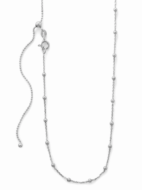 Satellite Saturn Adjustable Bead Chain Necklace Rhodium on Sterling Silver Modern Attire