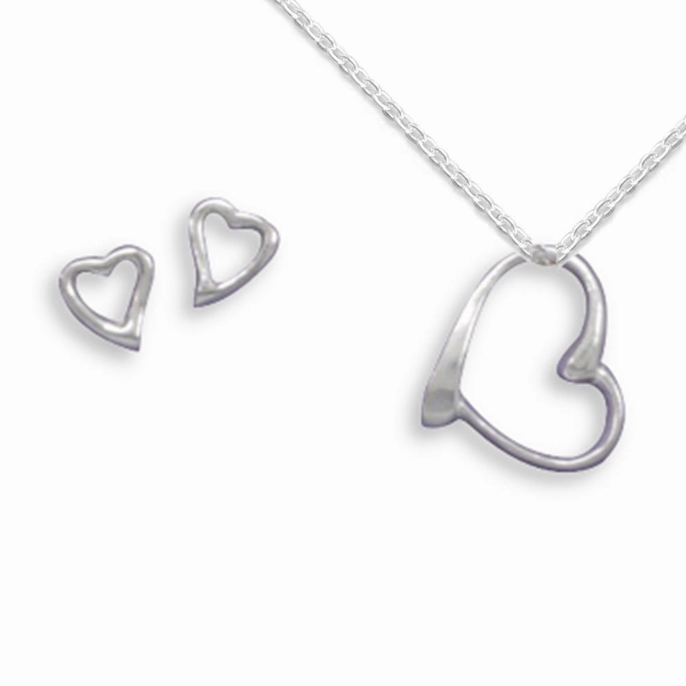 Children's Heart Earring and Pendant Set with 14-inch Chain Personalized Craft Polished Spark