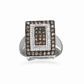 Chocolate and Clear Cubic Zirconia Cocktail Ring Rhodium-plated Sterling Silver All Purpose Gift