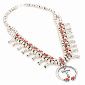 Chris Hale Sterling Silver Mediterranean Coral Squash Blossom Necklace Glam Glow Glow Up Look