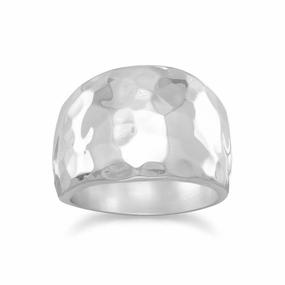 Casual Detail Luxury Present Cigar Band Ring Hammered Sterling Silver