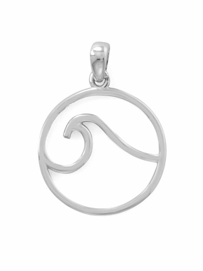 Charming Jewelry Design Finest Style Circle and Ocean Wave Pendant Rhodium over Sterling Silver - Pendant Only