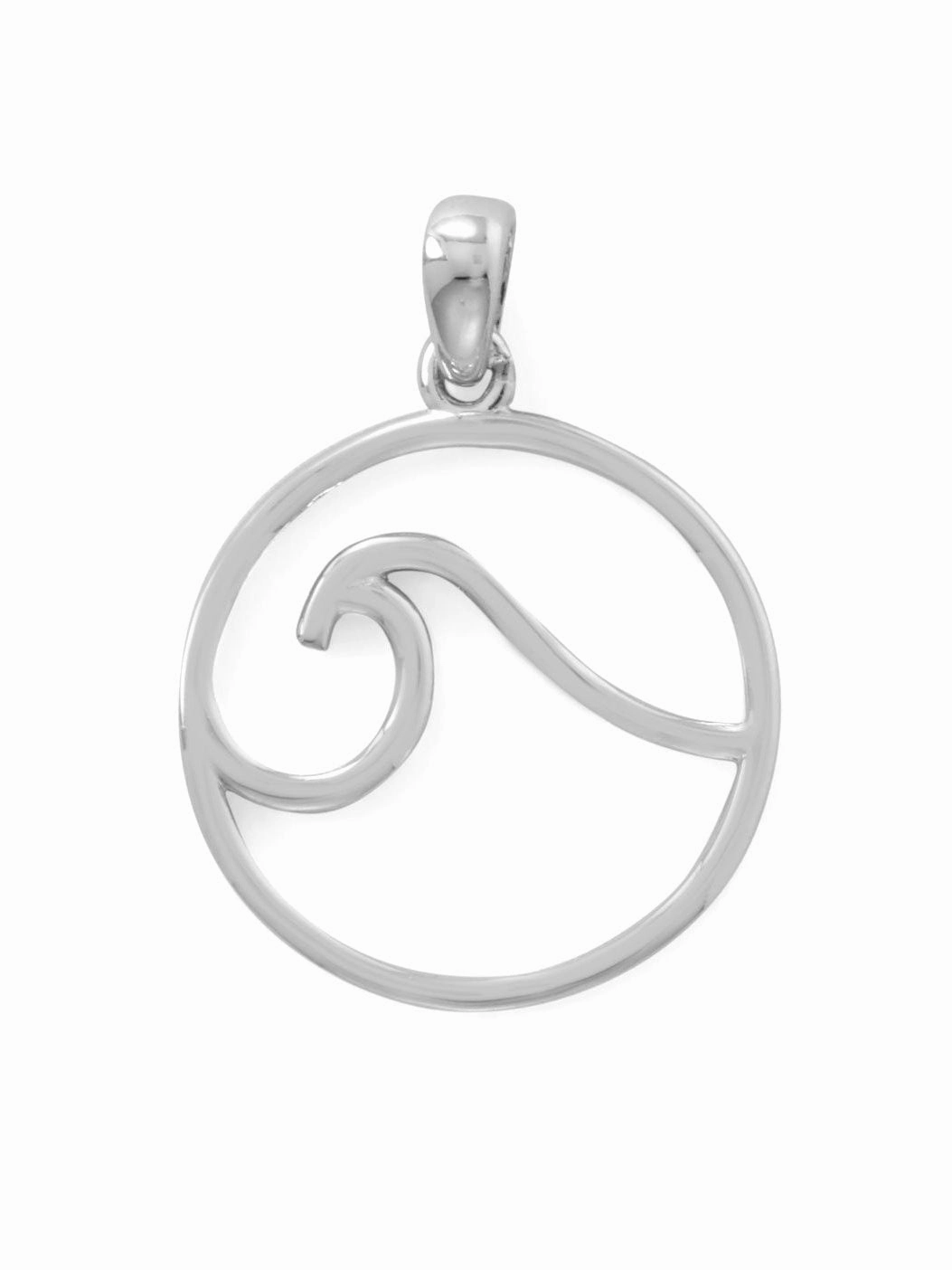 Charming Jewelry Design Finest Style Circle and Ocean Wave Pendant Rhodium over Sterling Silver - Pendant Only