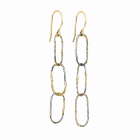 Dusted Chain Link Earrings - 22k/18k Gold   Oxidized Silver Sophisticated Accent