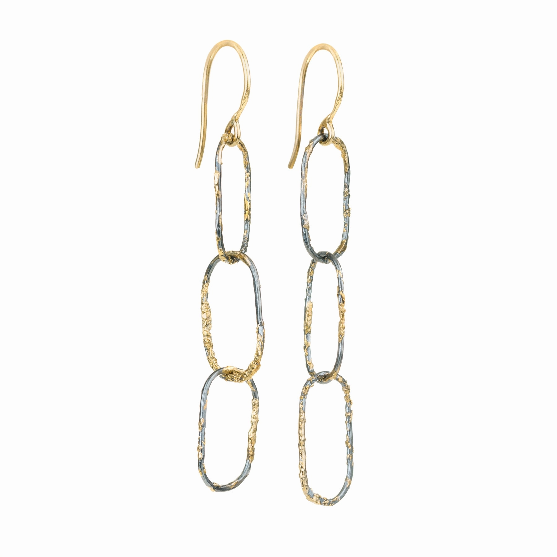 Dusted Chain Link Earrings - 22k/18k Gold   Oxidized Silver Polished Look