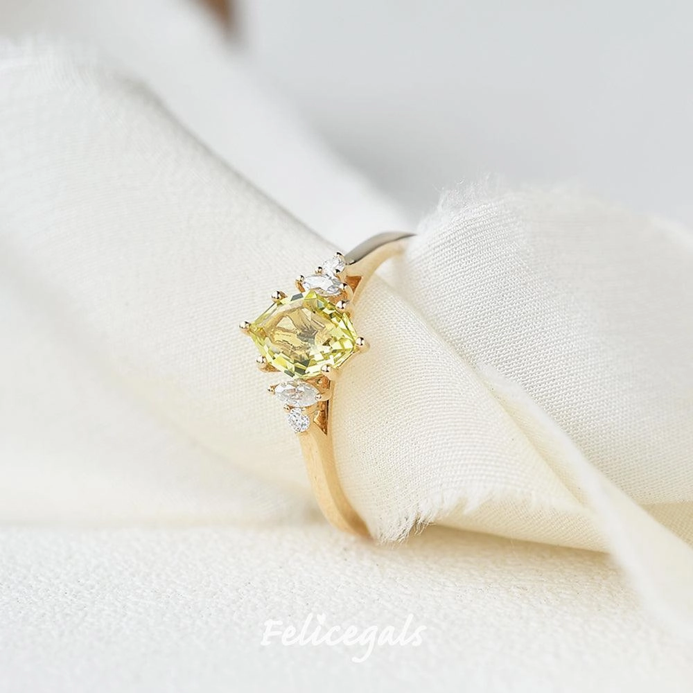 Citrine & Moissanite Yellow Gold Ring Dainty Form Polished Touch