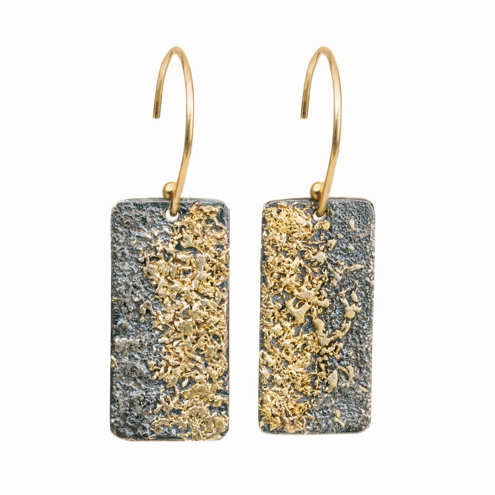 City Block Earrings - 18k Gold Fused with Oxidized Silver Sparkling Decoration