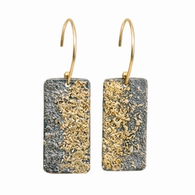 City Block Earrings - 18k Gold Fused with Oxidized Silver Sparkling Decoration
