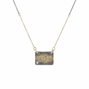 City Block Necklace with 2 mm diamond   Two-Tone Chain - 22k/14ky Gold, Oxidized Silver   Natural VS White Diamond Budget-Friendly Piece Minimal Gift